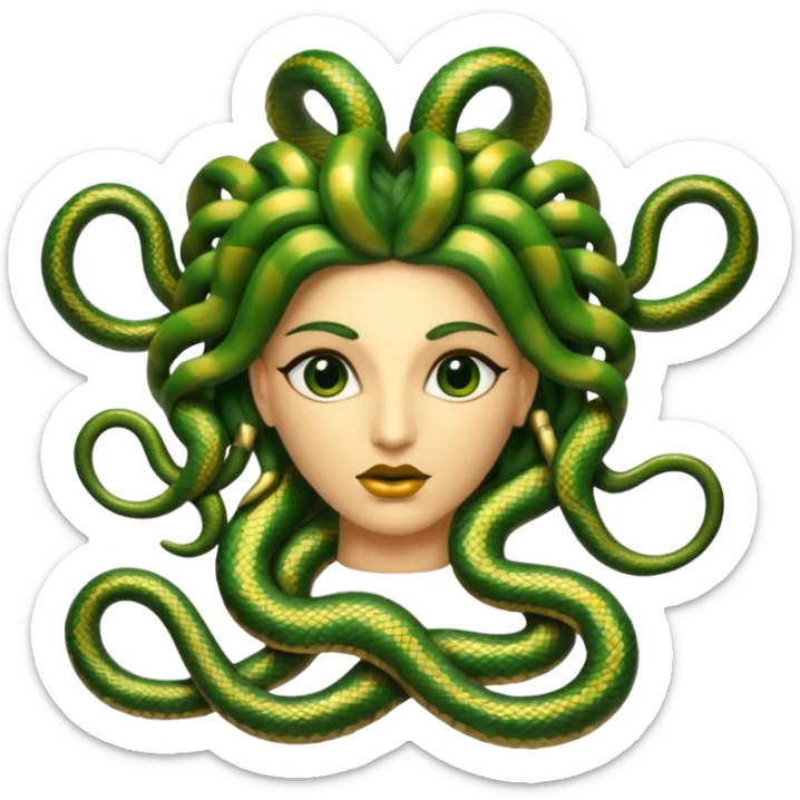 The Sicilian Medusa in gold and green and make the snake hair have snake faces  sticker