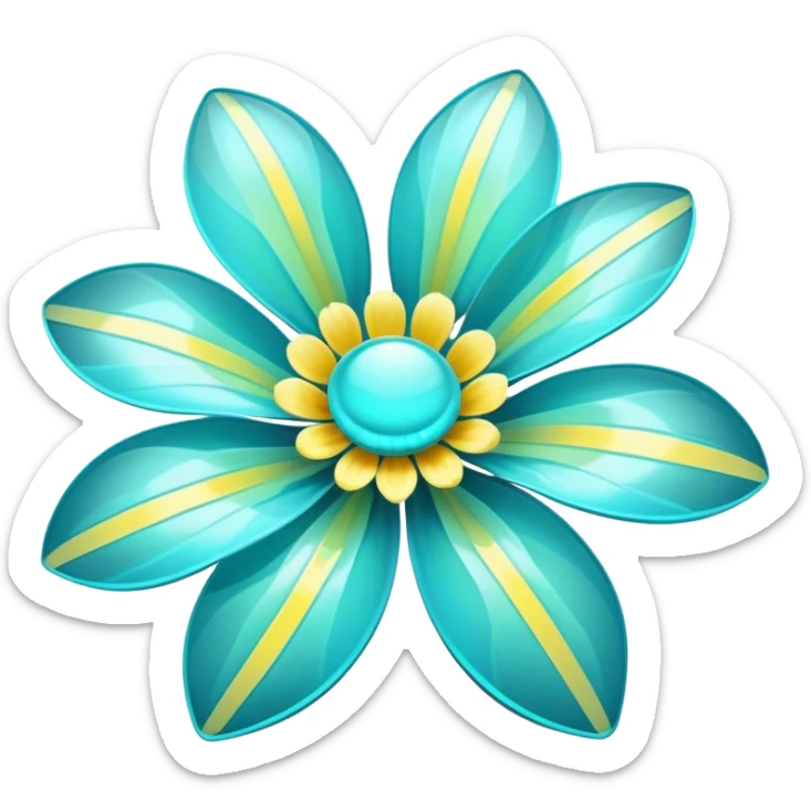Pastel black and cyan iridescent transparent bio-luminescent flower with yellow stripes sticker
