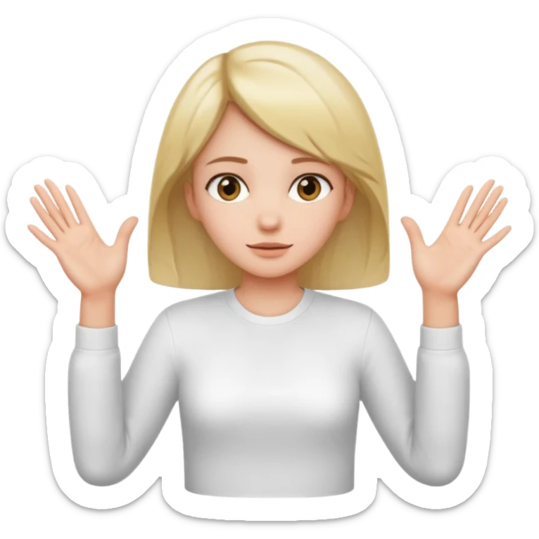 Girl with two hands in front out palms facing upwards and hands in front of her lower sticker