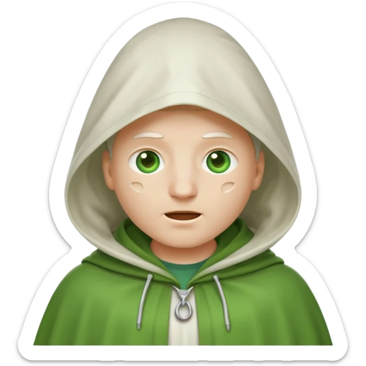 classic apple emoji guy wearing a white hooded cloak with holes to allow his eyes to see through sticker