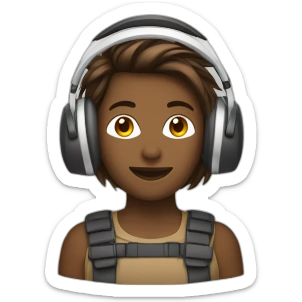 Personne cheveux brun couleur de pot blanche avec un casque audio sur la tête sticker