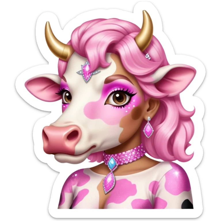 cowboy cow print pink drag queen glitter sparkles babe girl makeup diva brat sticker