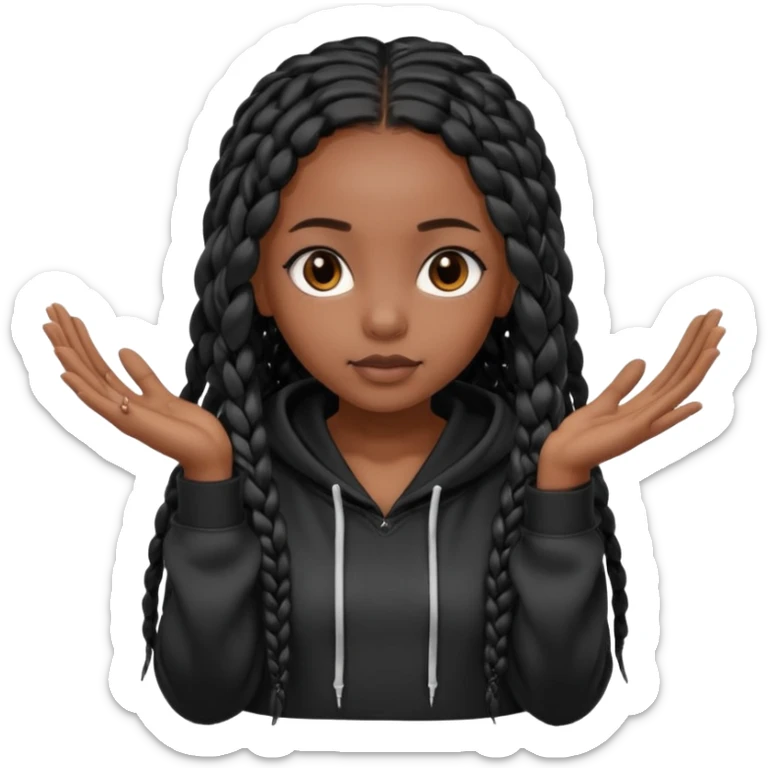 African American dark skin girl with long black box braids wearing a black hoodie with hands together sticker