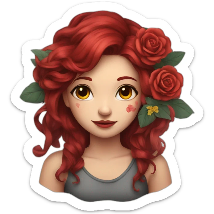 girl with dark red hair and flowers tattoo shoulder sticker