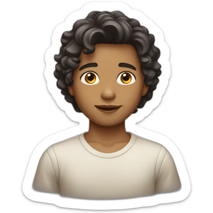 A boy with wavy hair and middle part haircut with tan skin tone  sticker