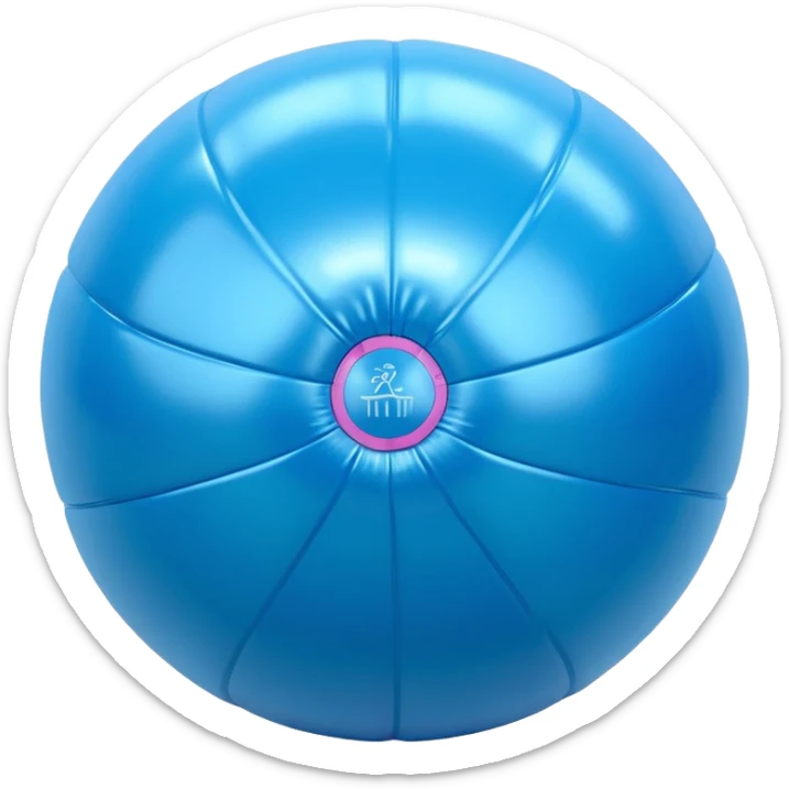 3D render of Yoga Ball made of shiny inflatable vinyl, visible seam lines, air valve, highly reflective plastic texture, pool toy aesthetic. sticker