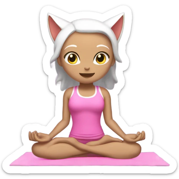 Yoga catgirl with coffee white skin full body pink sport  sticker