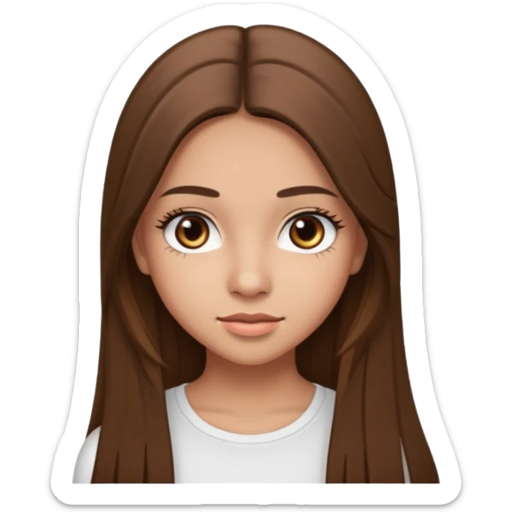 make a teenage 17 year old woman emoji with straight long brown hair and brown eyes with pretty eyelashes wearing a white top latina baddie sticker