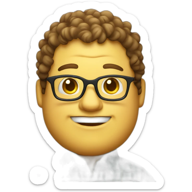 A fat man with yellow skin wearing glasses, a square face, naturally curly hair, wearing a plaid shirt sticker