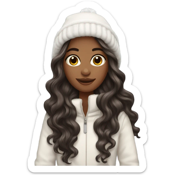 model with long darkbrown wavy hair in snowy winter sticker