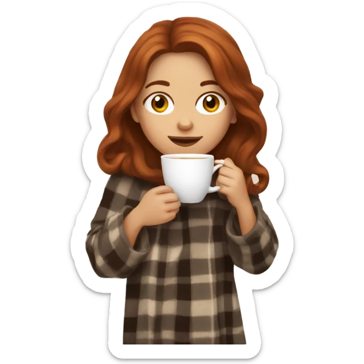 girl with shoulder length auburn hair sipping coffee with a blanket around her sticker