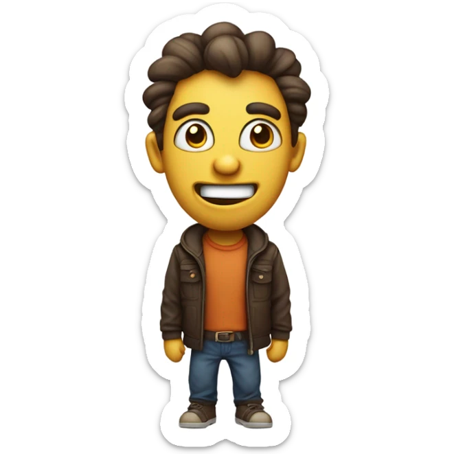 Design an emoji that captures the essence of raw, unfiltered emotion. Think of something edgy but subtle, maybe a face with a twisted grin or a mischievous wink, blending humor with a hint of rebellion. Keep it expressive but not overtly explicit, focusing on the eyes and mouth to convey a sense of playful defiance. Use bold lines and exaggerated features to make it stand out, but avoid anything that could be flagged as inappropriate. Aim for a design that feels bold, unconventional, and slightly dark, but still within the bounds of creativity. sticker