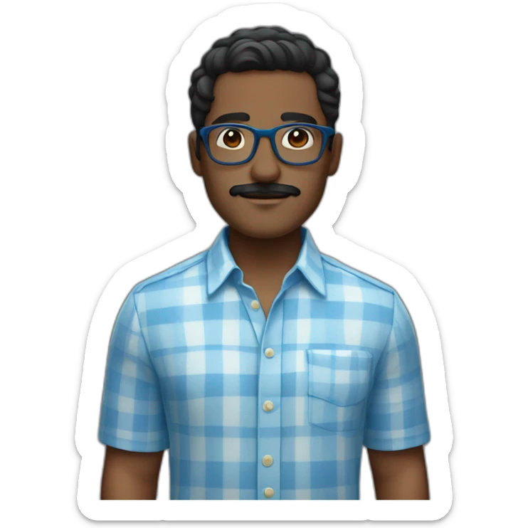 dark skin latino man short hair with glases and moustache with blue squares shirt sticker