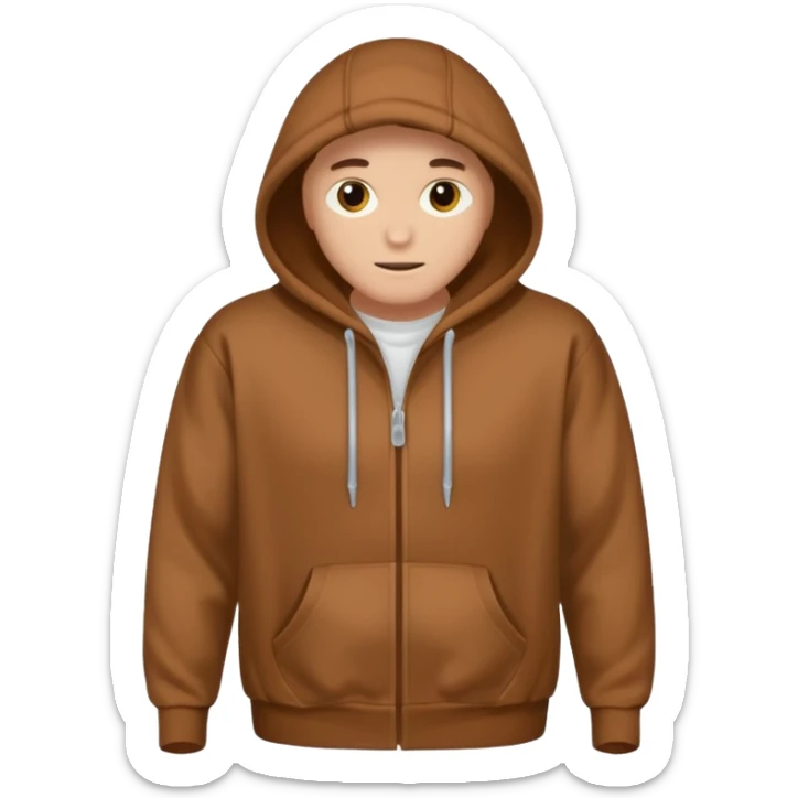 A brown hoodie no human and no zipper nothing on the fornt I like the last one  sticker