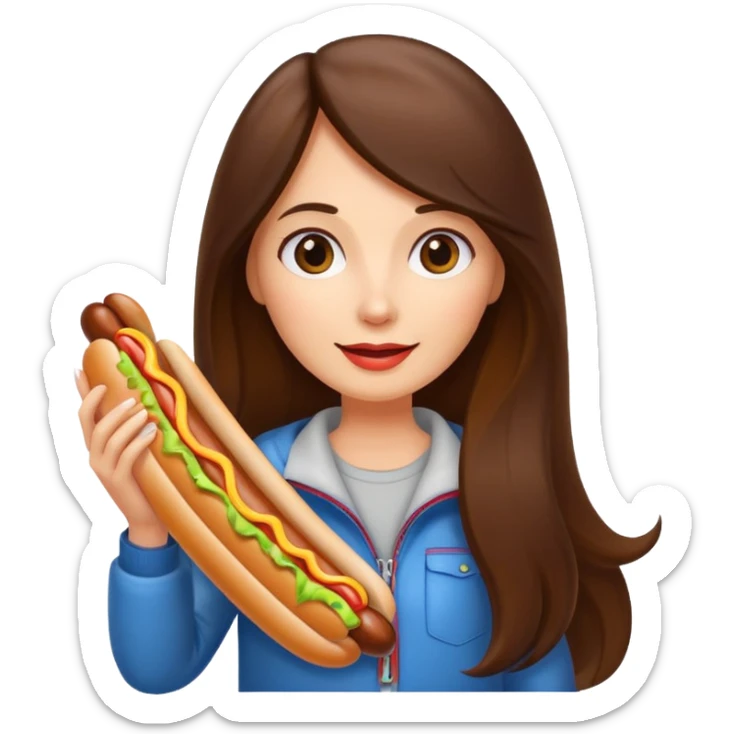 tourist brunette long hair woman holding hot dog sticker