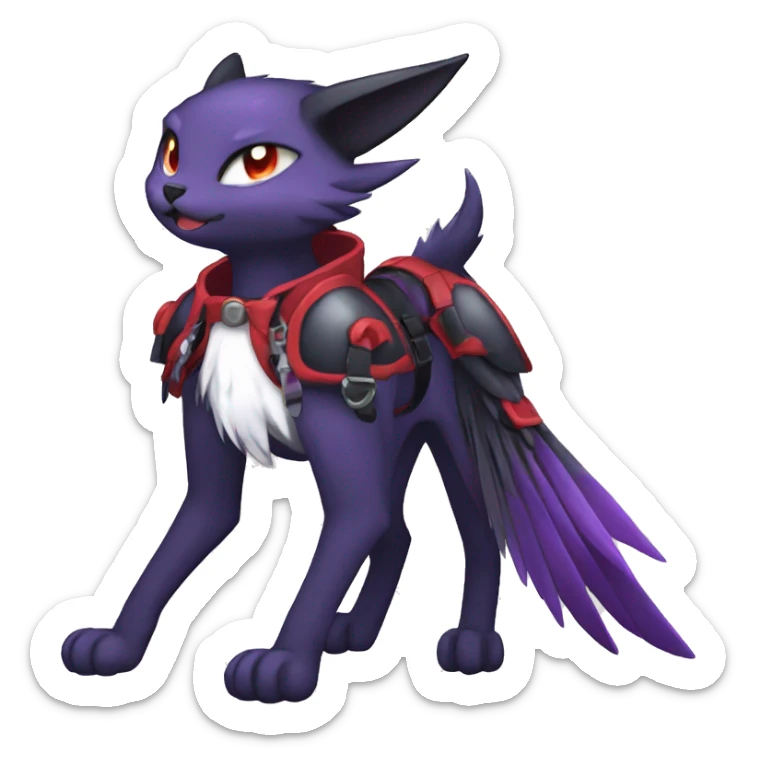 Kawaii cool edgy beautiful elegant black red purple fantasy nargacuga-noivern-cat-Fakemon collar harness full body sticker
