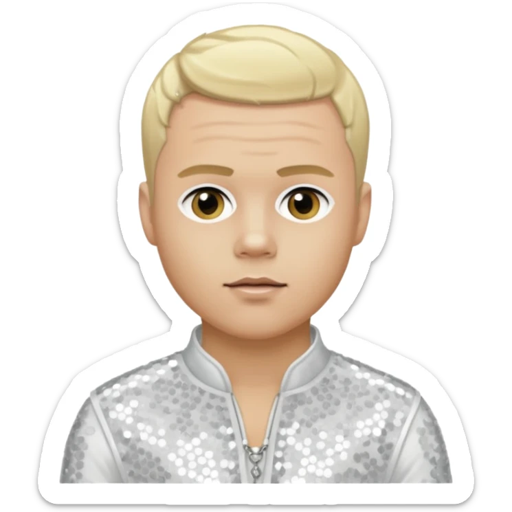 Brian Harvey from East 17 with light skin, blonde hair, white sequin outfit sticker