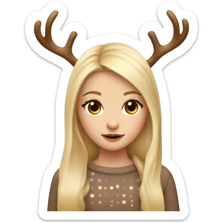 blonde reindeer girl long straight hair and antlers with cute dots  sticker