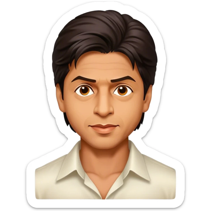 Cinematic Realistic Shah Rukh Khan Pop Culture Emoji, showcasing the charismatic charm of the Bollywood superstar rendered with lifelike detail and captivating lighting. sticker