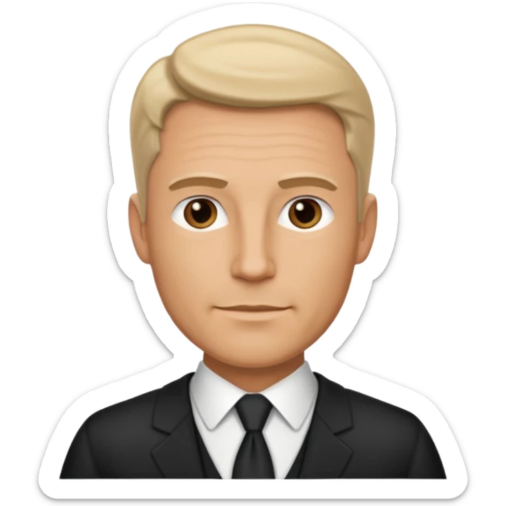 A very handsome successful white man in his 40s. Wearing black but not a suit. Looks like a lawyer. sticker