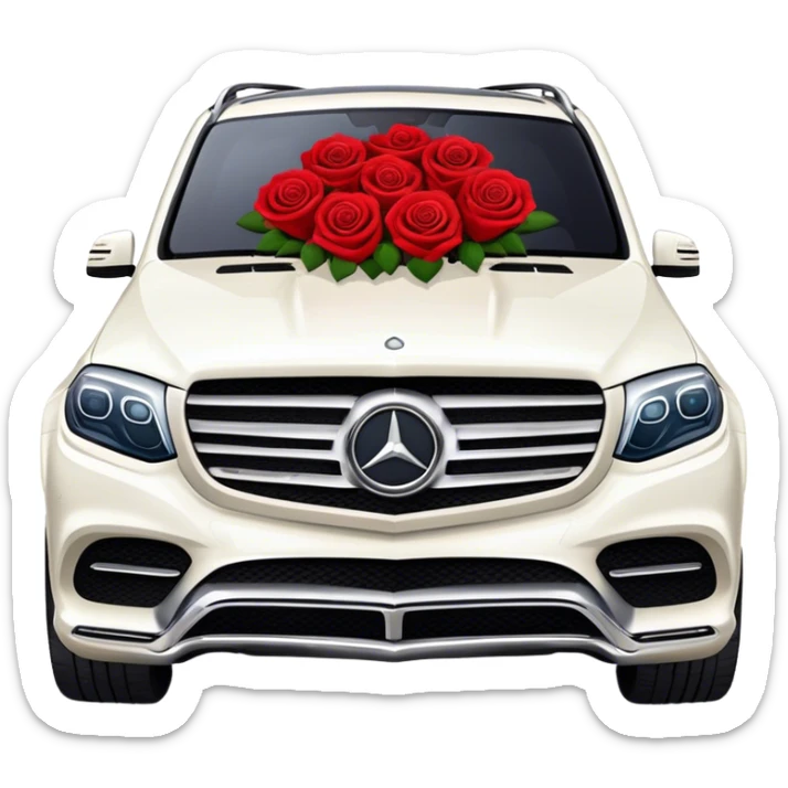 White Mercedes GLS 600 with red roses on the hood sticker