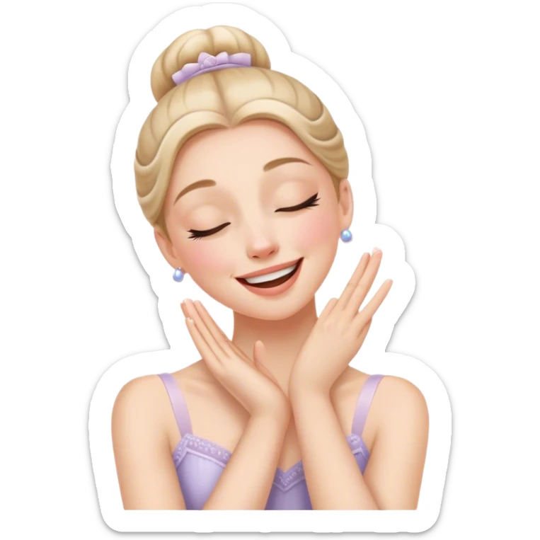 The ballerina laughs sweetly, covering her mouth with her hand and with her eyes closed sticker