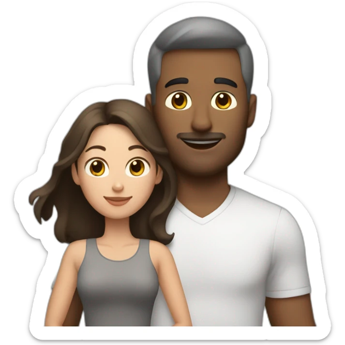 white brun man and brunette woman with a big gray cat in their arms sticker