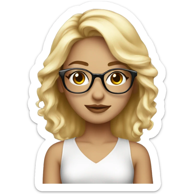 A girl of model appearance, blonde in fashionable glasses, with a rich appearance sticker