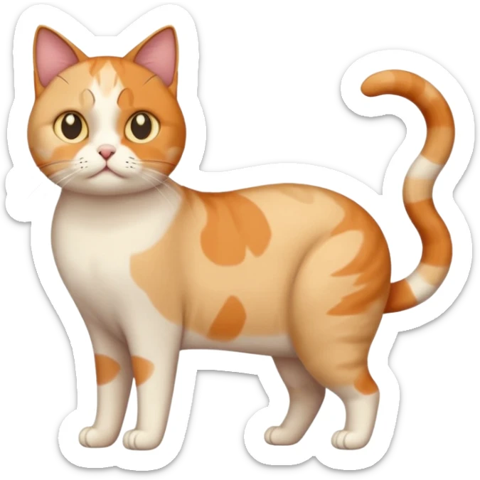 full body calico cat with skinny head and fat body with an anxious face sticker