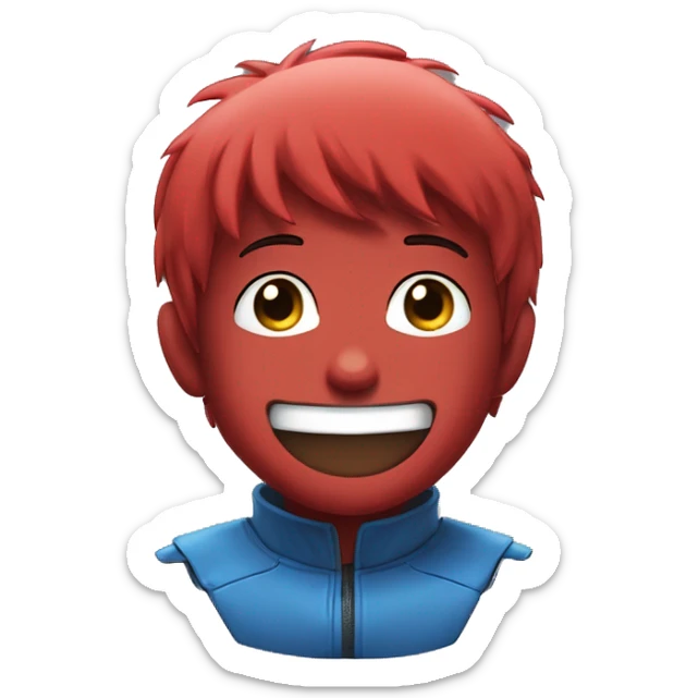 píldora kaneda, roja y azul, manga, fondo blanco, sonriendo sticker
