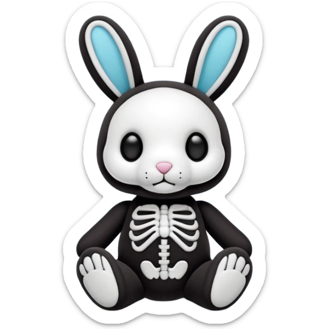 Emoji pour twitch d'une peluche lapin squelette noir qui dit bonjour sticker