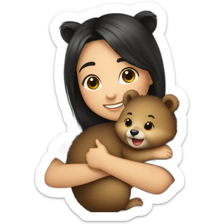 happy-girl-who-is-black-hair-and-hugging-happy-quokka sticker