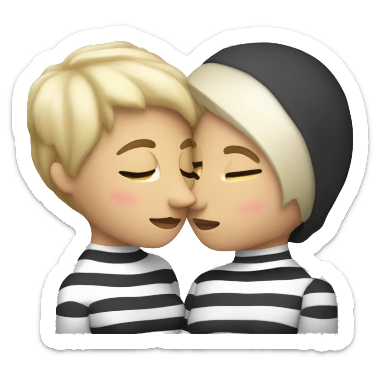lesbian woman with short blonde hair kissing a black and white épagneul breton sticker