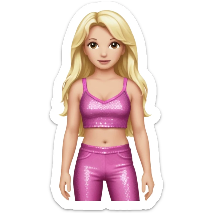 Britney Spears with long blonde hair, pink sequin crop top and pants sticker
