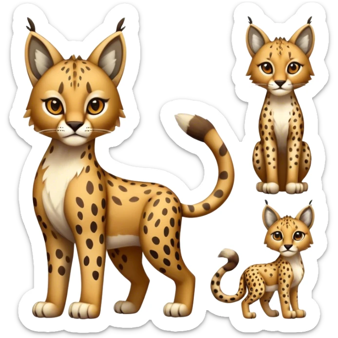 Cute realistic bobcat-lynx-cheetah-caracal-leopard-hybrid-Fakemon full body with patterns and markings sticker