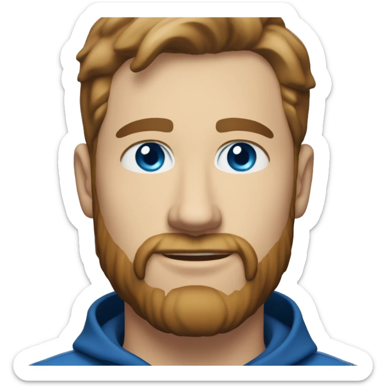 A head and shoulders shot of a 33 year old white man, with short brown hair, with beard facial hair,   with blue eyes wearing a t-shirt. sticker