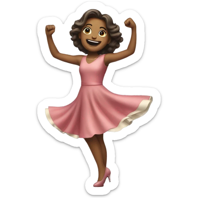 An emoji of a girl in a stylish dress dancing gracefully, with one arm raised and a joyful expression on her face sticker