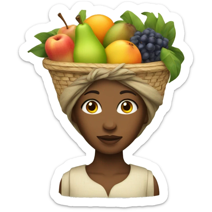 An African woman with a basket of fruits on her head sticker