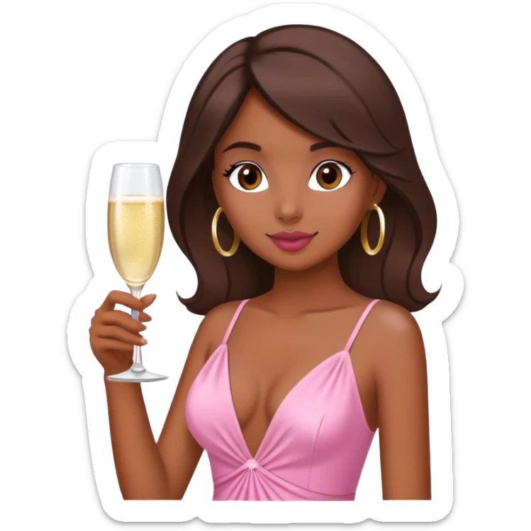 Brune girl pink dress champagne  sticker