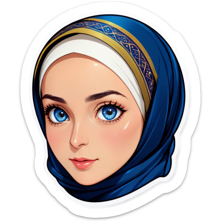 Turkish beautiful finish Konya girl blue eyes with hijab and cultured dress sticker