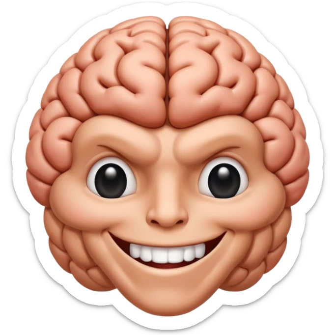 Un cerveau avec un immense sourire blanc, de beaux yeux noirs et des muscles sticker