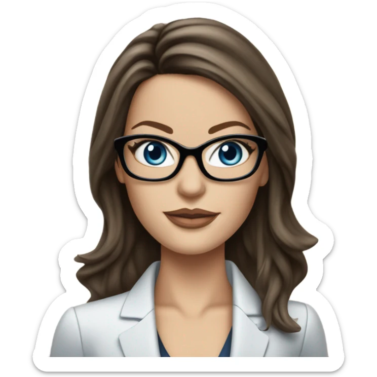 Lifelike Kate Beckinsale blue eyes wearing glasses in a business dress sticker