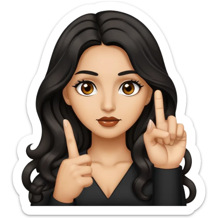 woman with olive skin, brown eyes and long lashes, and long black wavy hair showing her middle finger sticker