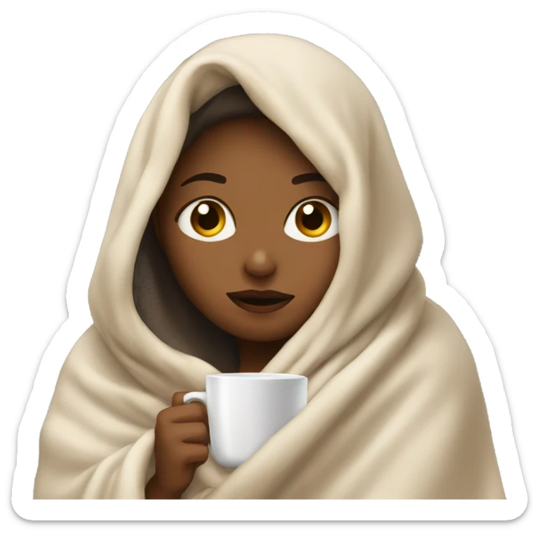 girl inside a blanket sipping coffee eyes closed sticker
