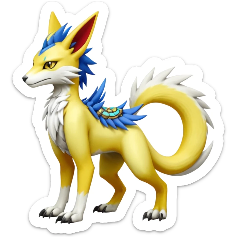 Latias-Vernid-Sergal-Lombax-Koraidon-Renamon-Zeraora-Bastet-Fakémon-Digimon-hybrid-fusion-creature, full body sticker
