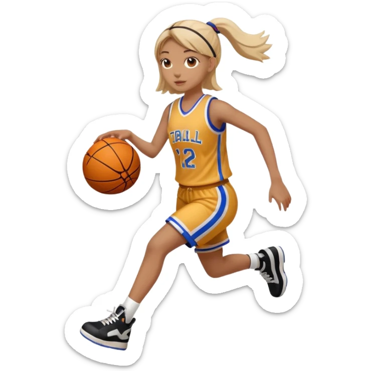 full body basketball girl, September theme back to ball, wearing a jersey, holding a basketball, with a sporty bag sticker