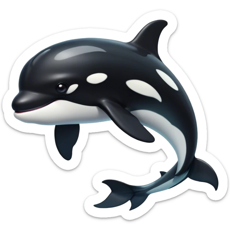 Cinematic Noble orca Portrait Emoji, Poised and majestic, with a sleek, streamlined black-and-white body, piercing intelligent eyes, and a powerful, commanding presence, Simplified yet sharp and sophisticated features, highly detailed, glowing with a soft oceanic radiance, high shine, intelligent and formidable, stylized with an air of deep-sea dominance, focused and alert, soft glowing outline, capturing the essence of an apex predator that appears ready to surge out of the waves with effortless authority! sticker