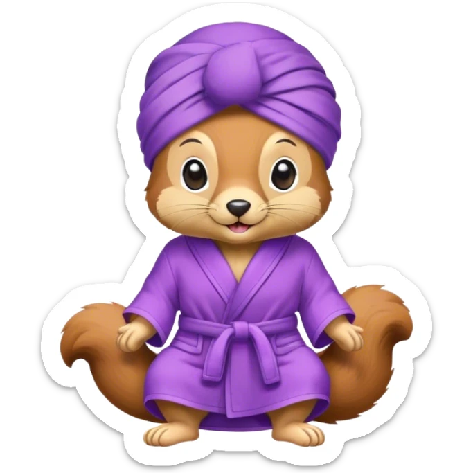 squirrel in purple bathrobe wearing purple slippers and purple turban sticker