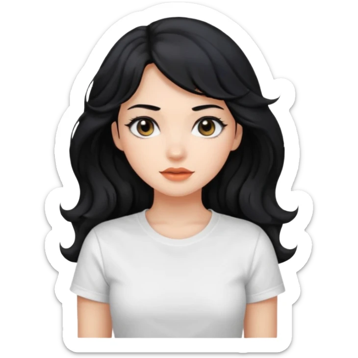 Beautiful girl,Black hair,wavy hair long hair,Black eyes, white T-shirt sticker