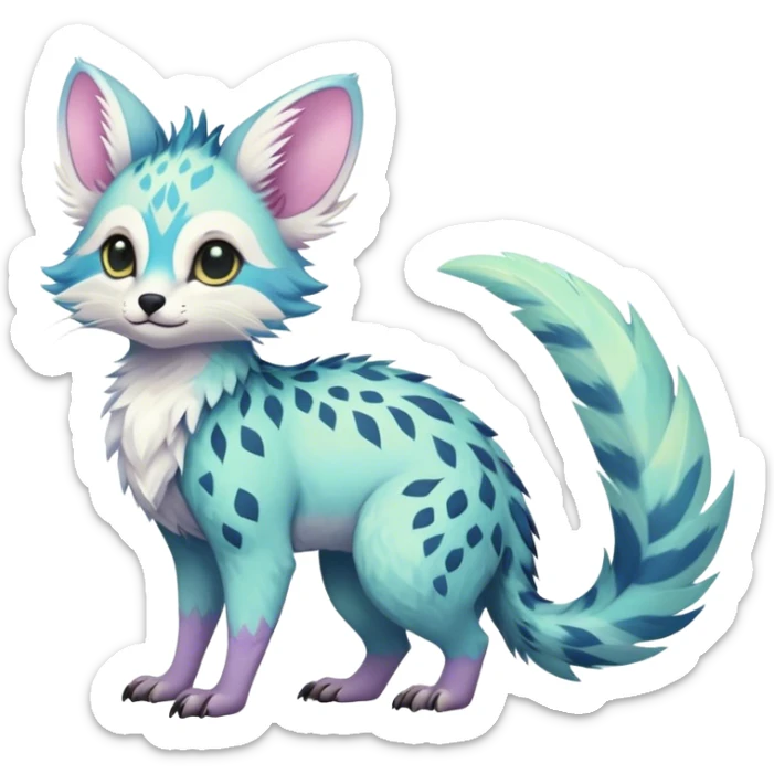 Feral Rare Fantasy pastel tropical Vernid-Trico-species by LiLaiRa, random markings, tufted tail, tufted ears, full body sticker